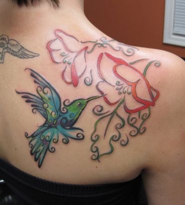 Tribal Hummingbird Tattoo On Shoulder